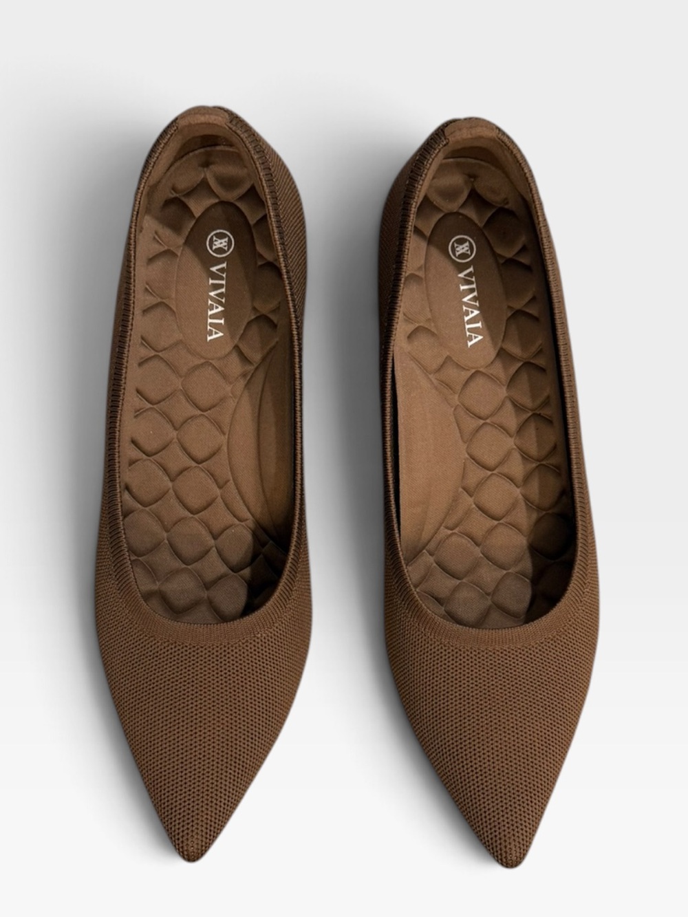 NWOT VIVAIA Aria Knit Pointed Toe Wedge Pumps in Brown Taupe